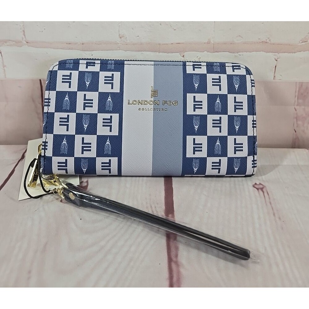 London Fog Wallet Adalia Signature Zip Around LFWS23900 100 Anniversary Blue